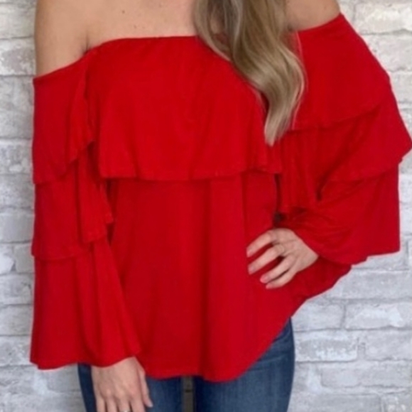 Red OFF SHOULDER TOP - Picture 2 of 5